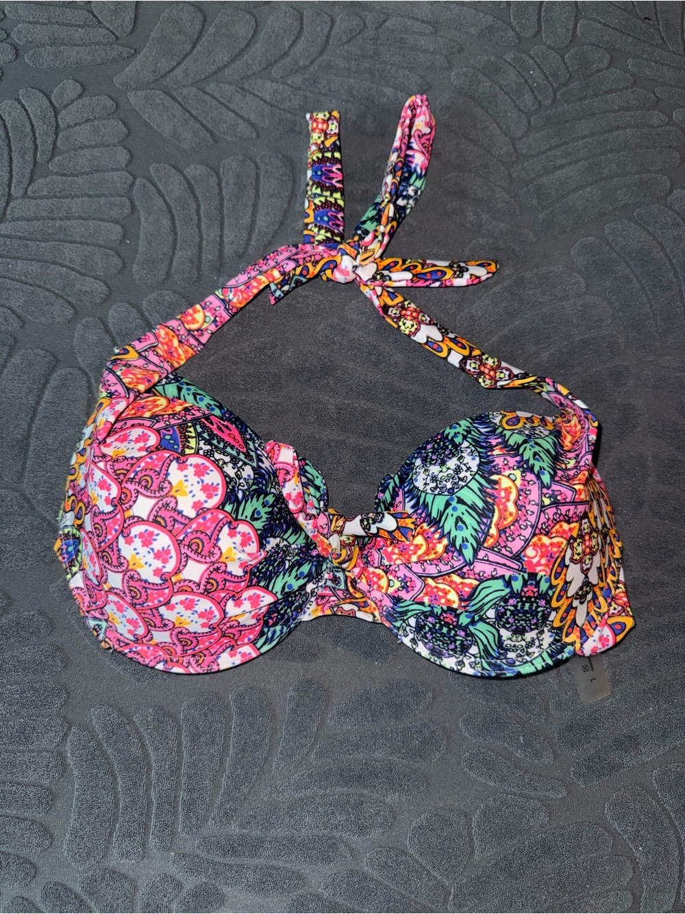 SHEIN Pink Multi-Color Paisley Print Bikini Top